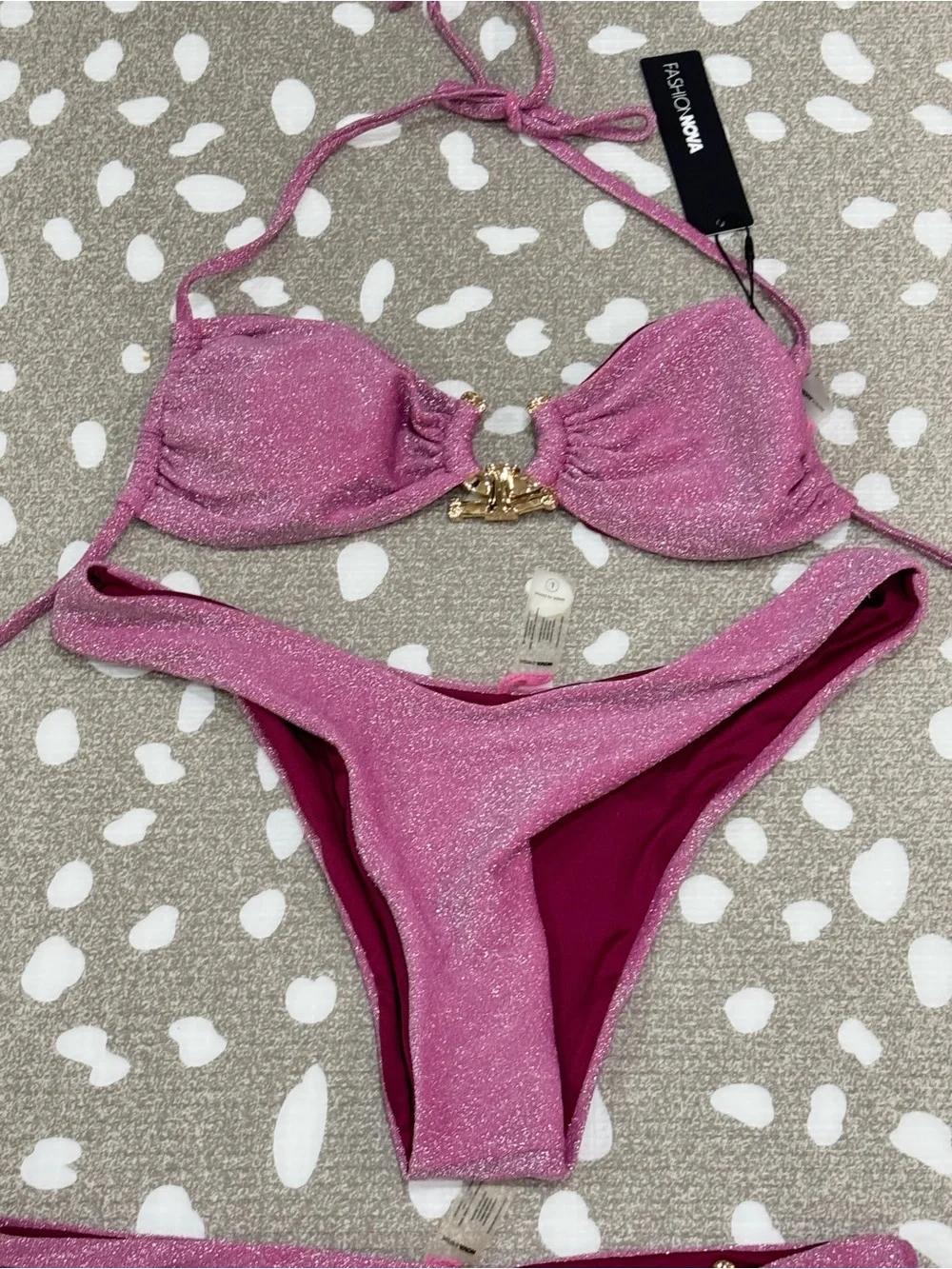 NWT Bikini 3 piece set Follow Me To Paradise Shimmer glitter mini skirt cheeky